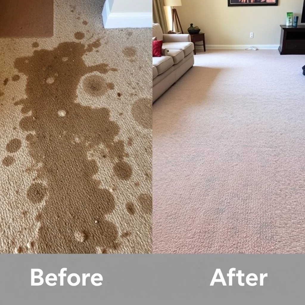 Before and after carpet cleaning by Multrex Maintenance Ltd across Thurrock, London, Kent and surrounding areas — heavy staining fully removed
