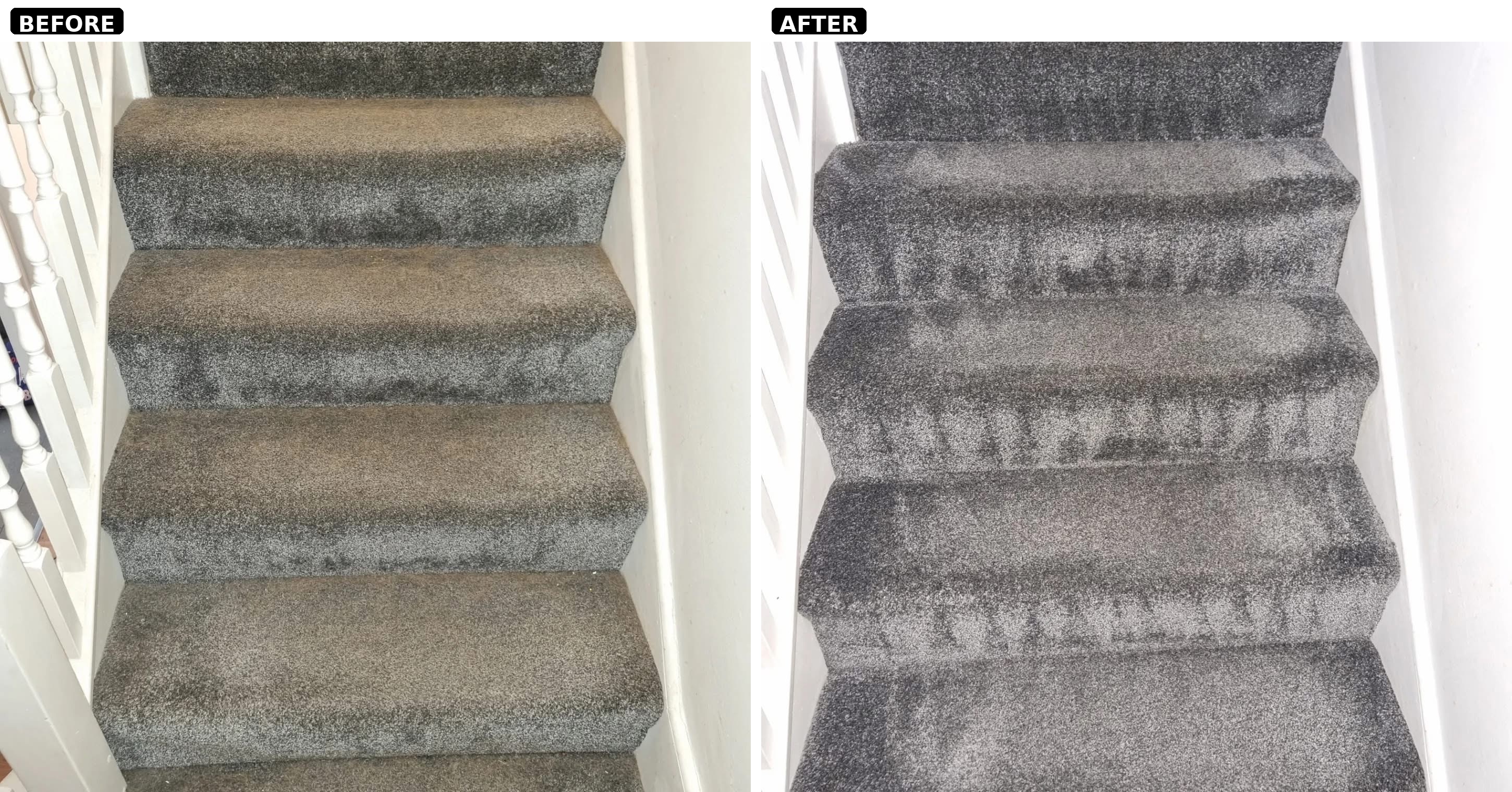 Stair carpet cleaning — Hornchurch, Essex — embedded dirt extracted from stair treads, pile restored