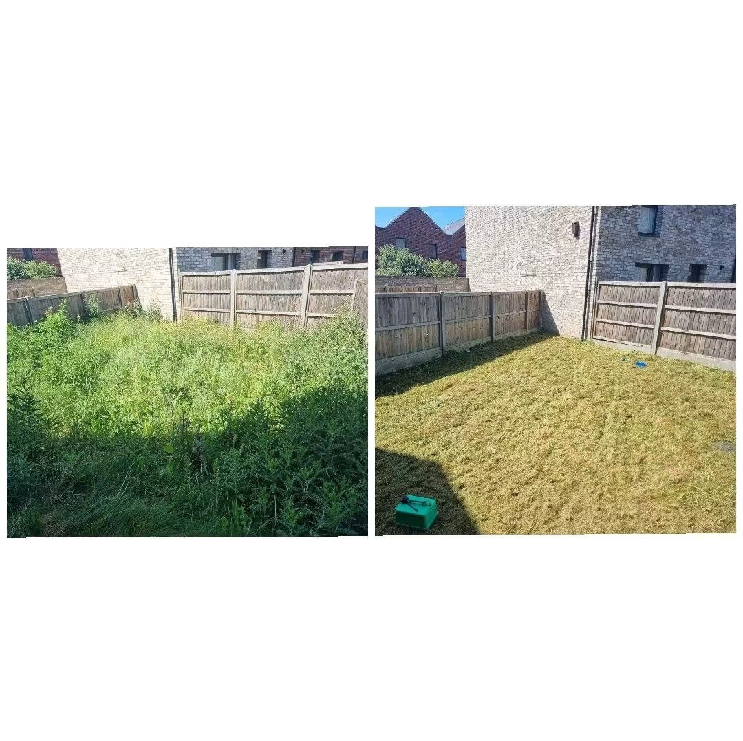 Garden clearance — West Thurrock, Essex — dense weeds and scrub cleared to ground level in rear garden