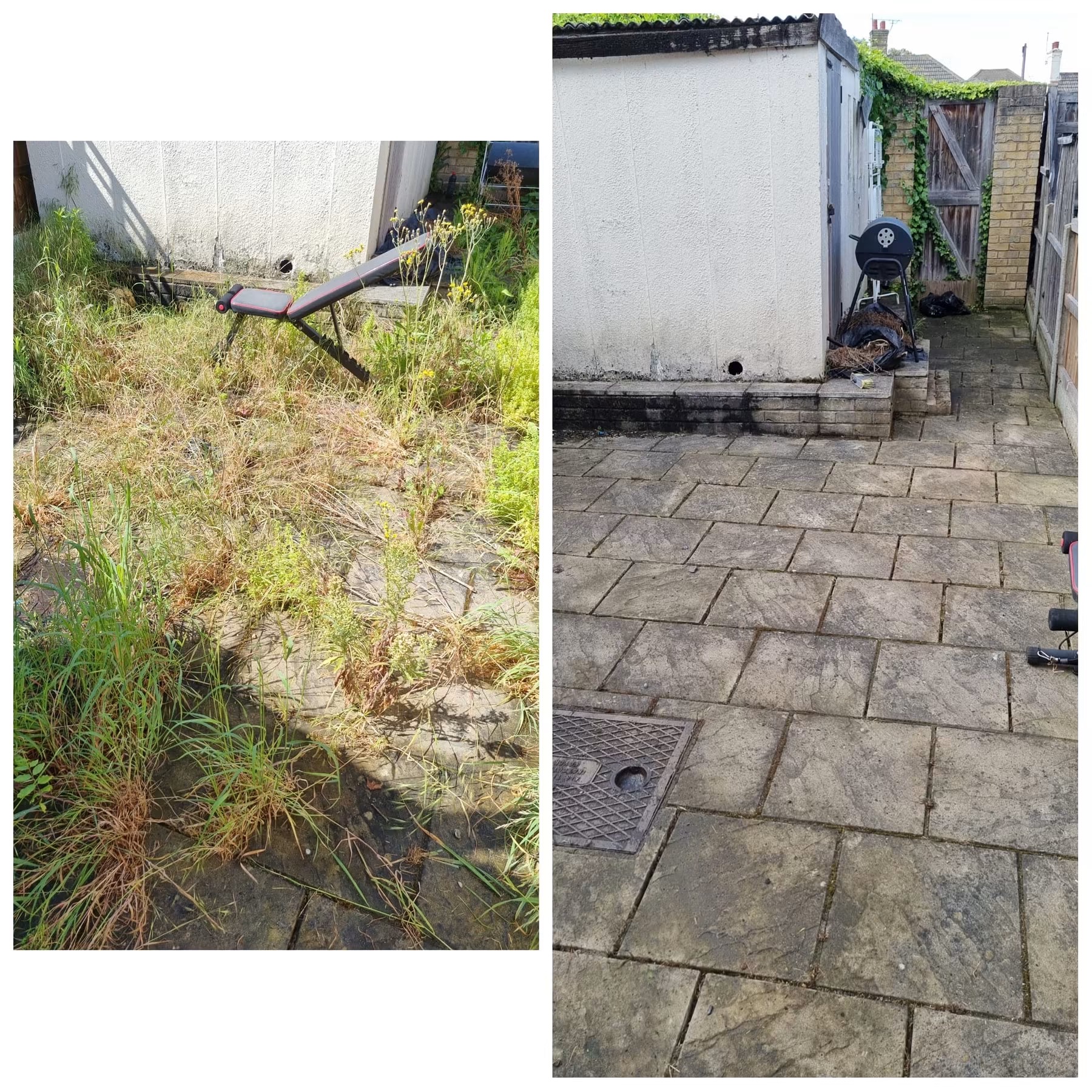 Patio clearance — West Thurrock — weeds removed from between paving slabs, surface fully reclaimed