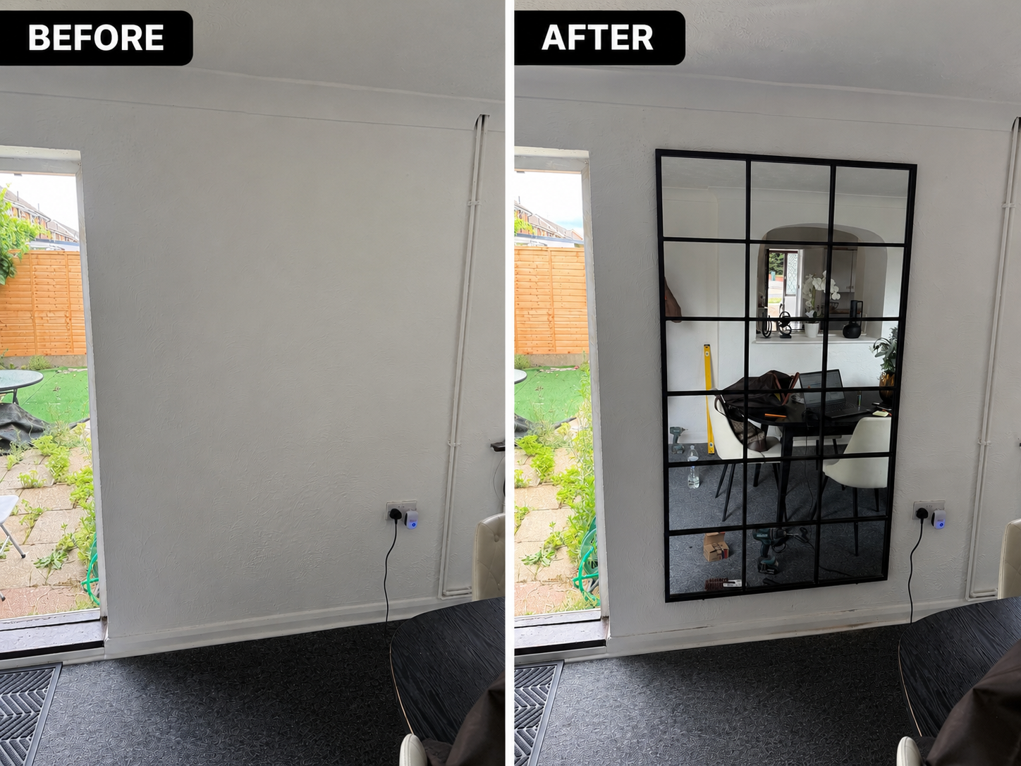 Full-length mirror installation — Tilbury, Essex — floor-to-ceiling statement mirror mounted and secured