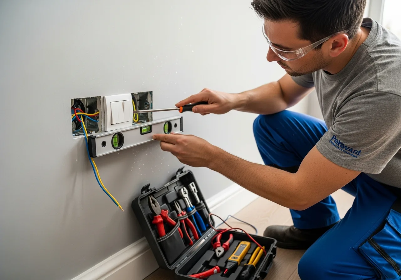 Electrician fitting a light switch in a UK home