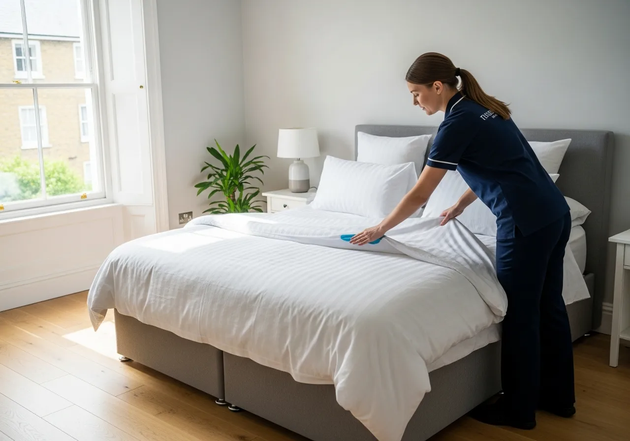 Professional cleaner making a bed in a clean home — Multrex serving Thurrock, London, Kent and surrounding areas