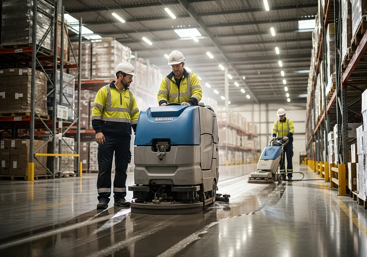 Industrial warehouse cleaning with professional equipment across Thurrock, London, Kent and surrounding areas
