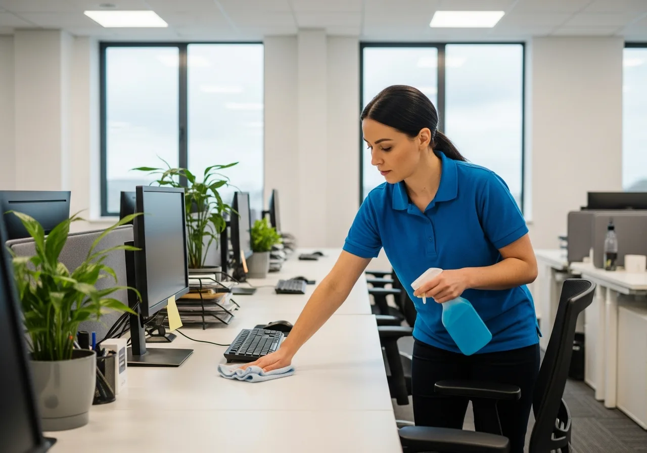 Office cleaner maintaining a modern workspace across Thurrock, London, Kent and surrounding areas