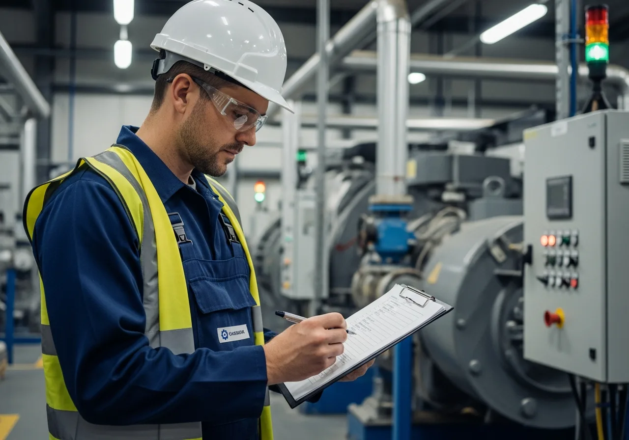 Maintenance engineer conducting a planned inspection at a UK facility