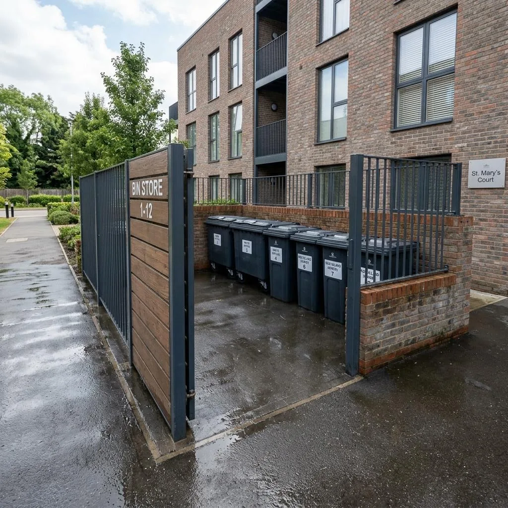 Bin store cleaning service at a residential block across Thurrock, London, Kent and surrounding areas