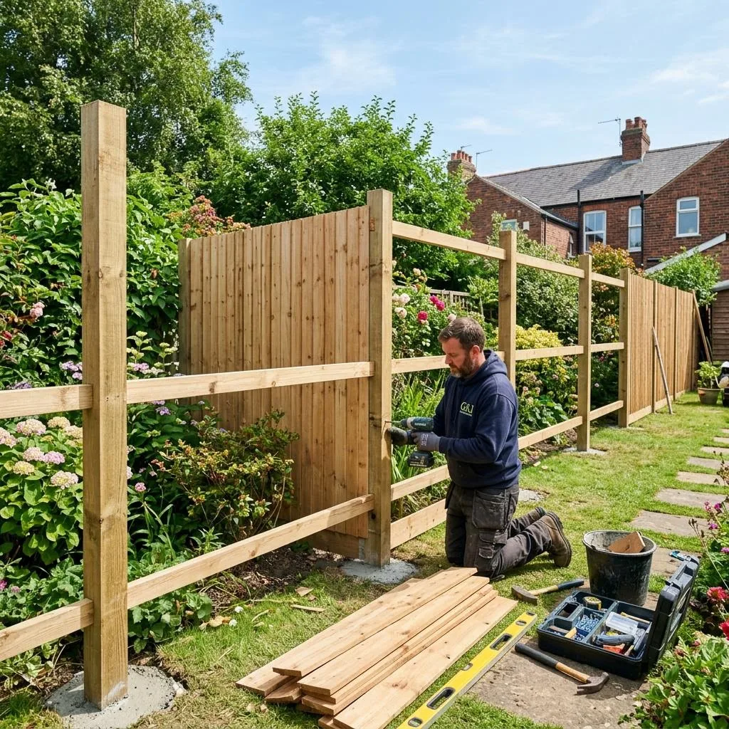 New timber fence panels and posts installed along a garden boundary across Thurrock, London, Kent and surrounding areas