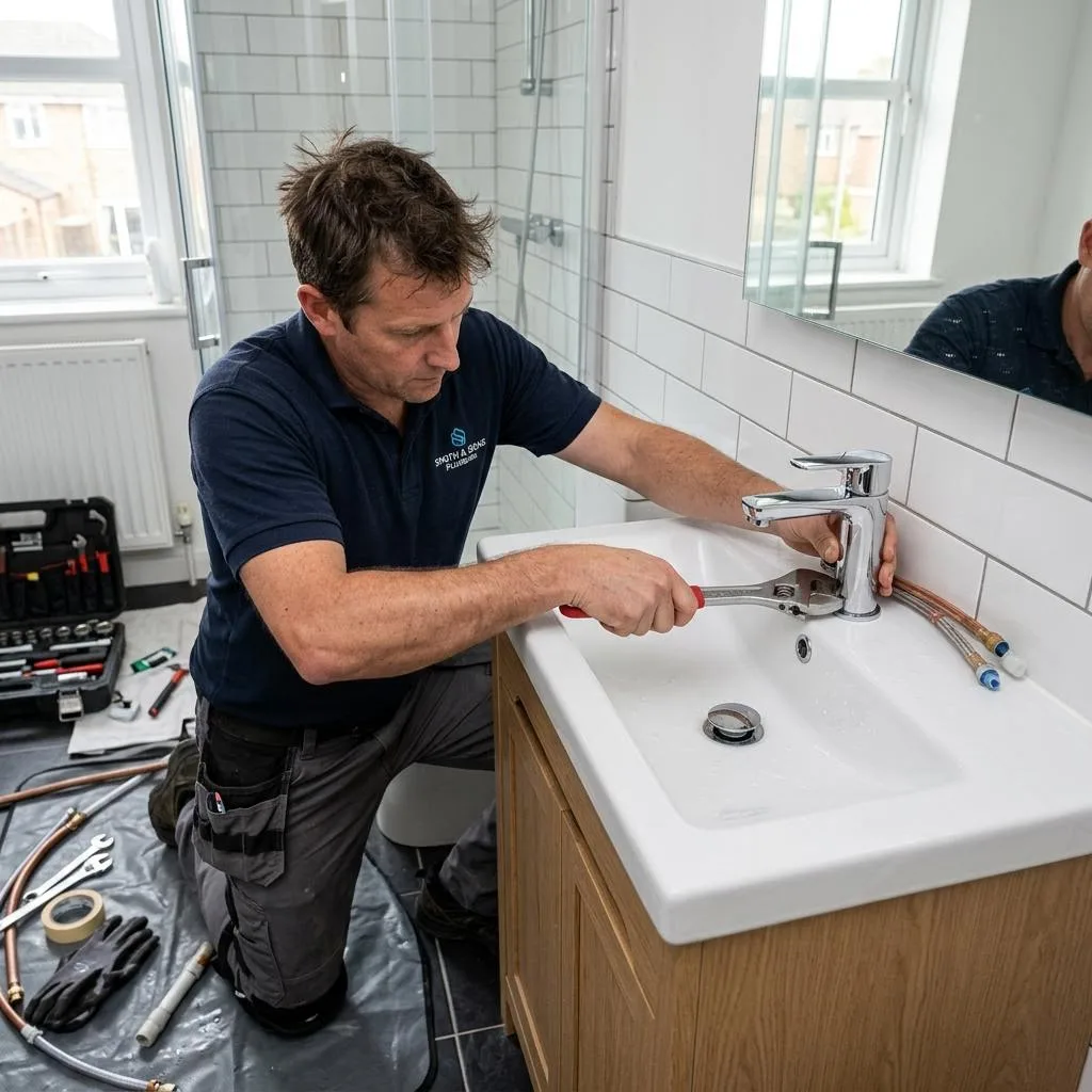Plumber fitting a new mixer tap to a bathroom basin across Thurrock, London, Kent and surrounding areas
